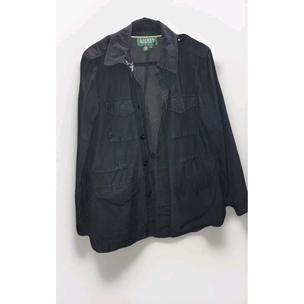 Lauren Ralph Lauren Jacket Womens Medium Black Wind Breaker Rain Full Zip Preppy